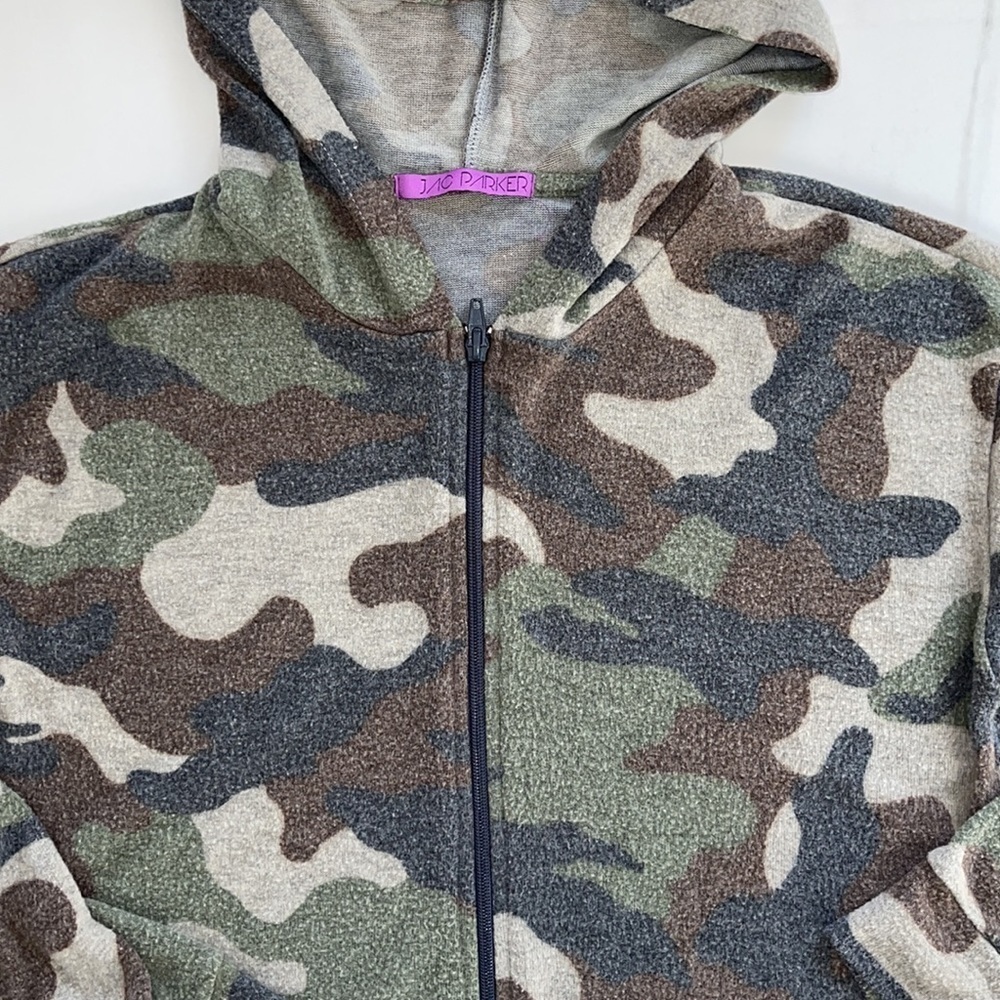 Jac Parker Green Camo Zip Up Crop Fleece Jacket Size S - Picture 2 of 4